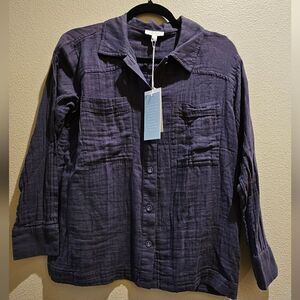 NWT JOHNNY WAS CALME~ Double Pocket Gauze Shacket Grey Sz XS